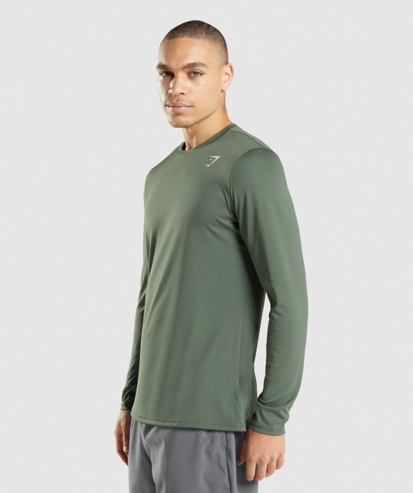 Men's Gymshark Arrival Long Sleeve T-Shirts Green | CA 1N6D03